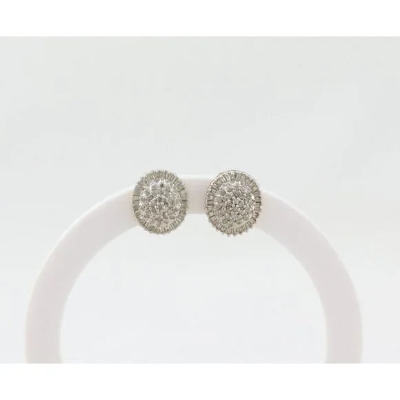 10k Yellow Gold 1 Carat Diamond Cluster Earrings Large Sparkly Studs 5/8" x 1/2" - Picture 6 of 8